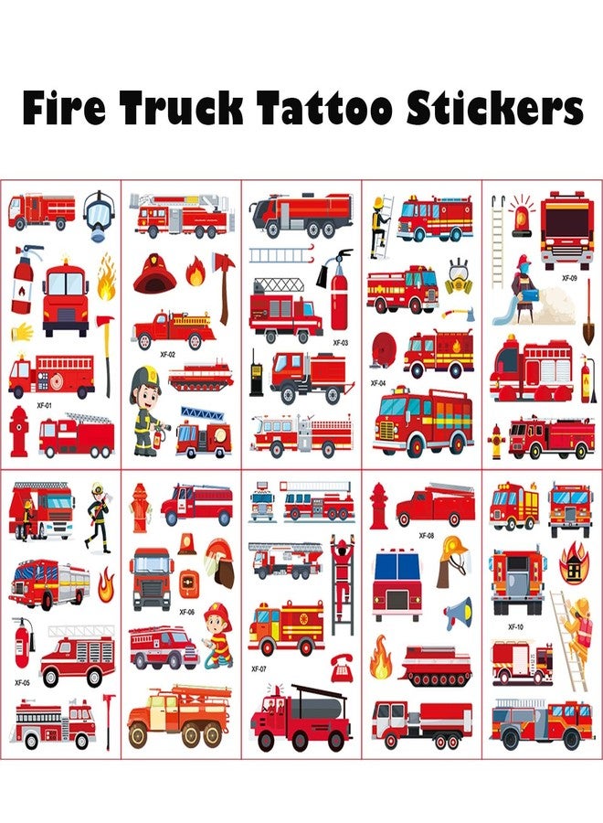 Qpout 10 Sheets Fire Truck Temporary Tattoos for Kids Firefighter Birthday Party Supplies, Steam Train Railroad Themed Stickers, Classroom Rewards Stickers for Classroom Rewards Gifts - Image 2